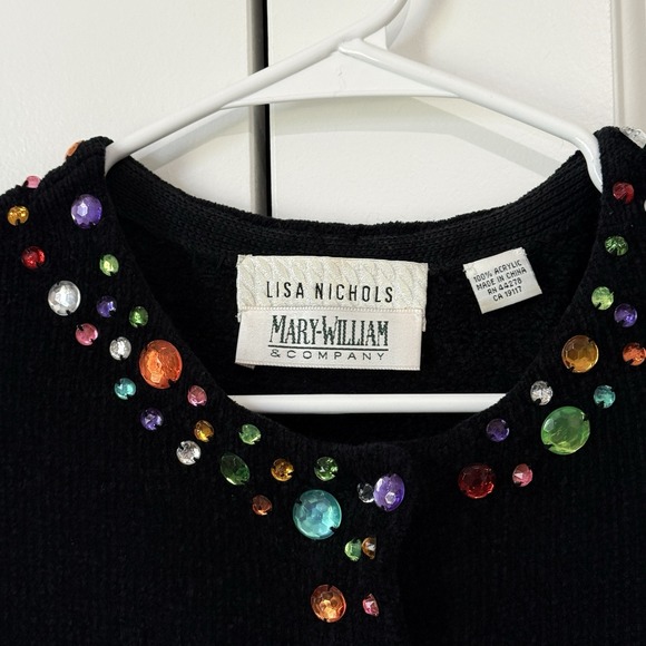 Lisa Nichols Mary‎ William & Co Black Jeweled Cardigan Sweater Medium - Picture 3 of 9